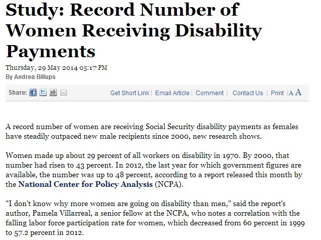 Record Number of Women Receiving Disability Payments