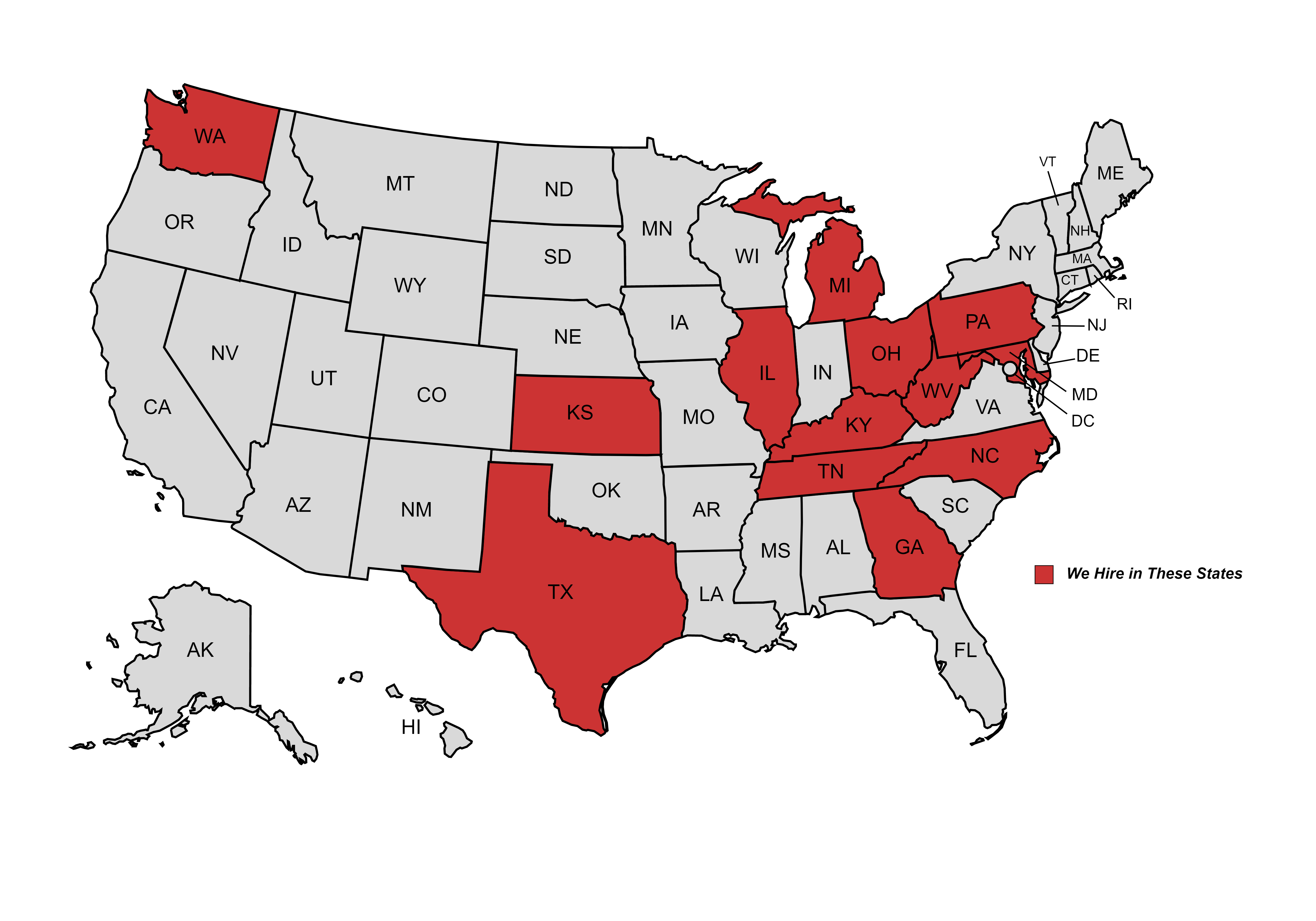 Jan Dils, Attorneys at Law, only hires in the following states: 
